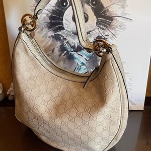 GUCCI All leather hobo with GG logo Ivory